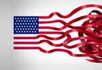 American flag unravels into red ribbons