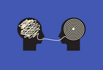 Illustration of minds understanding and decoding a problem, face to face.