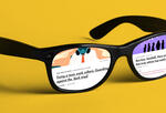 Illustration of two online articles seen in glasses lenses