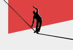 An illustration of a person balancing precariously on a tightrope, representing a careful ethical balance.