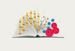 Book pages with various colored bubbled meant to symbolize data storytelling