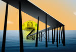 Bridge over the ocen with a glowing dollar at the end representing economic recovery