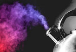 a tea kettle with purple and red steam to illustrate the mounting pressure of mental health