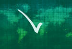 map of the world with a reverse checkmark superimposed, representing a weak economic recovery
