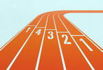 Illustration of a numbered running track. The lanes are numbered 1, 2, 3, and 4.