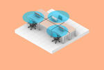 an office floorplan with highlighted desks for social distancing