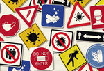 A variety of different signs to illustrate different COVID-19 policies.