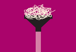spaghetti in a funnel tangled at the top but coming out straight at the bottom