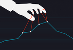 white hand manipulating a stock market graph against a black background