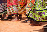 Close-up of Kenyan women dancing in traditional clothing