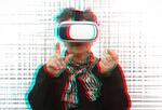 Abstract image of a person wearing a virtual reality (VR) headset