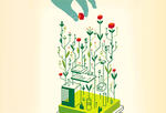 a garden of flowers grows out of a computer motherboard