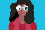 Illustration of a woman with data analytics graphics in her glasses