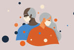 illustrations of an old man and woman wearing facemasks