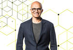 Photo of Microsoft CEO Satya Nadella with abstract background
