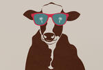 An illustration of a cow wearing sunglasses with palm trees in his lenses