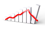 Three-dimensional bar graph showing gradual increases before a precipitous crash.