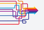 Illustration of colorful lines converging into an arrow to represent AI alignment