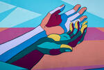 a mural painting of two hands morphing into one