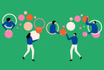 Illustration of people connecting to illustrate data literacy.