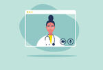 image of a physicial inside a computer screen, meant to represent digital health care