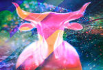 A colorful illustration of a digital bull amongst a background of data imagery