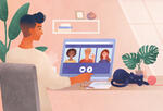 a man hosts a remote meeting with his team