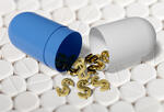Impact of Drug Rebates pill open with dollar signs